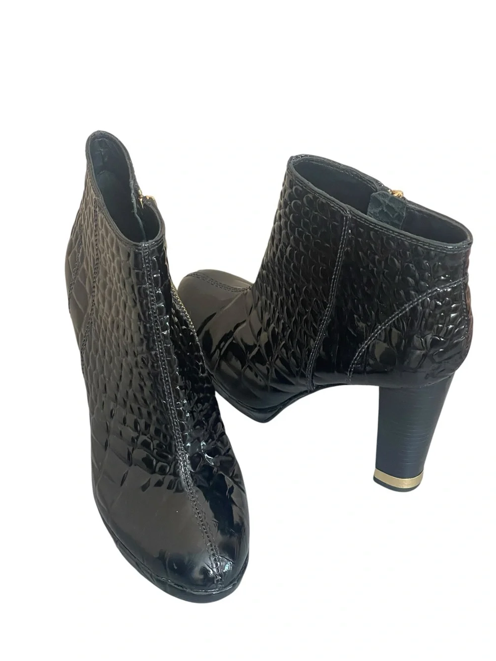Tory Burch Leigh Black Croc-Embossed Patent Leather Ankle Boots Size 8M